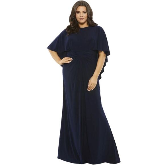MAC DUGGAL Dress Size 20 Evening Gown Navy Jersey NWOT Cape Sleeve Flattering - Picture 1 of 6